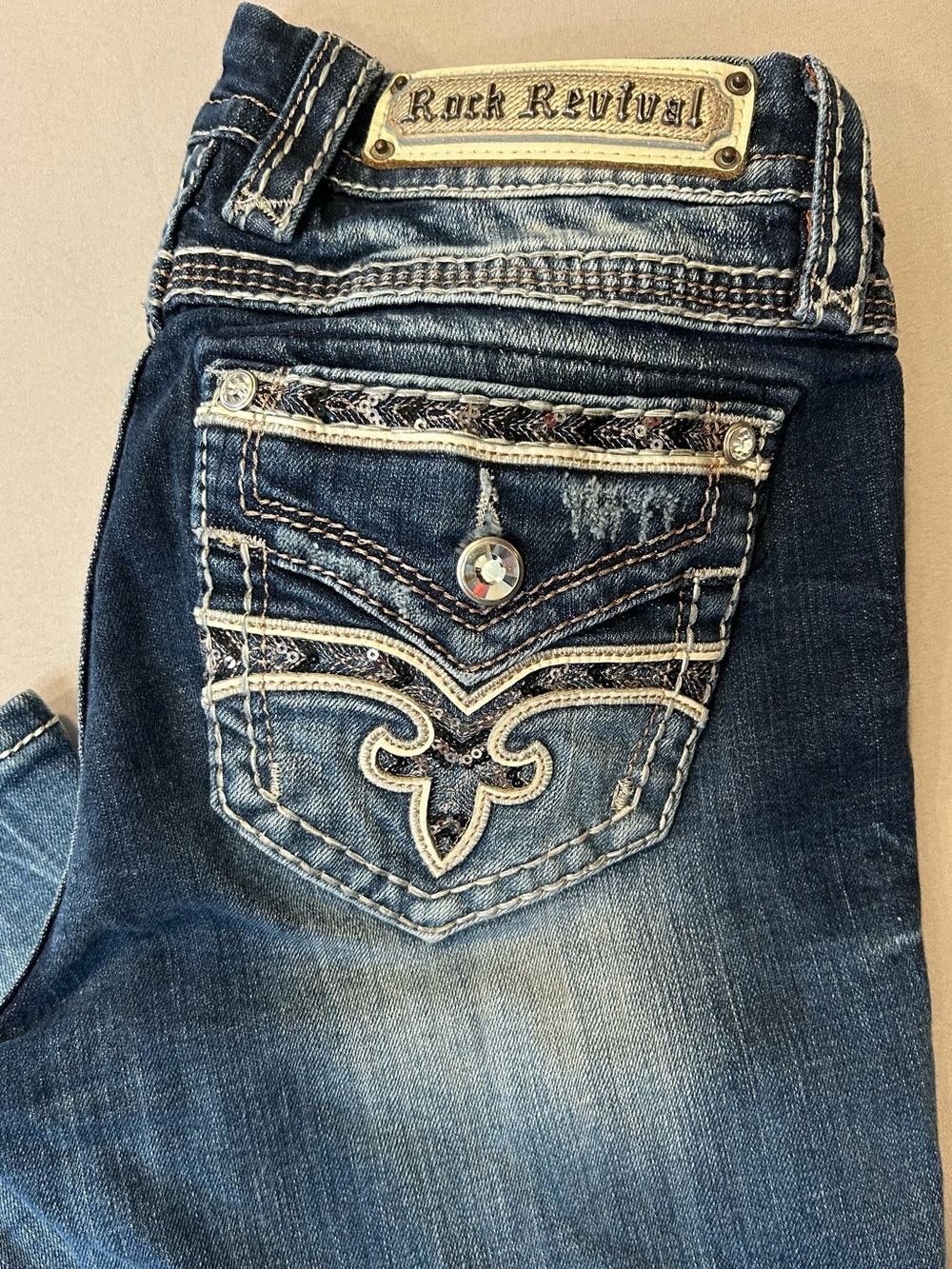 Rock Revival Shaina Bootcut Jean Embellished Flap Pocket Y2K Festival Cowgirl 28 - Picture 10 of 10